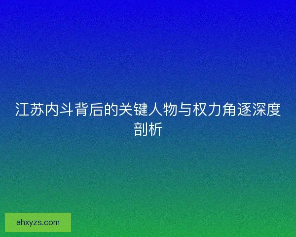 江苏内斗背后的关键人物与权力角逐深度剖析